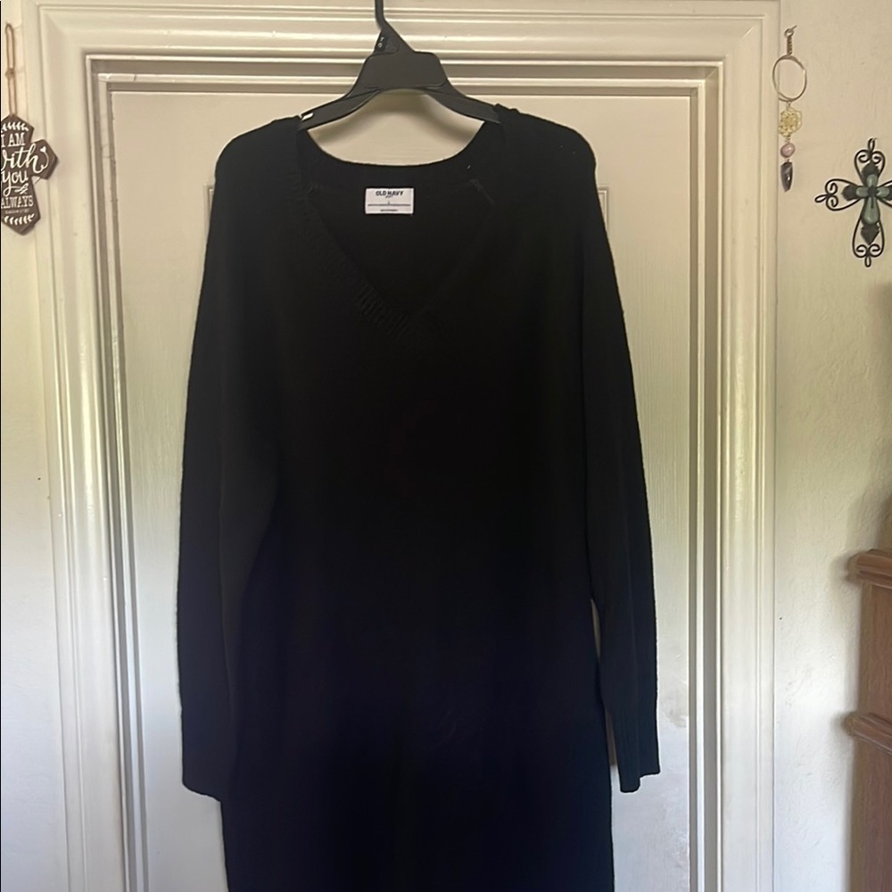 Old Navy Black Crew Neck Long Sleeve Sweater Dress